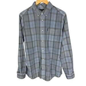 Men's Barbour Blue Gray Plaid Tailored Fit Button Down Shirt - US M / UK L